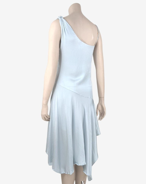 D&G Dolce Gabbana Celeste Light Blue Asymmetric Silk Dress