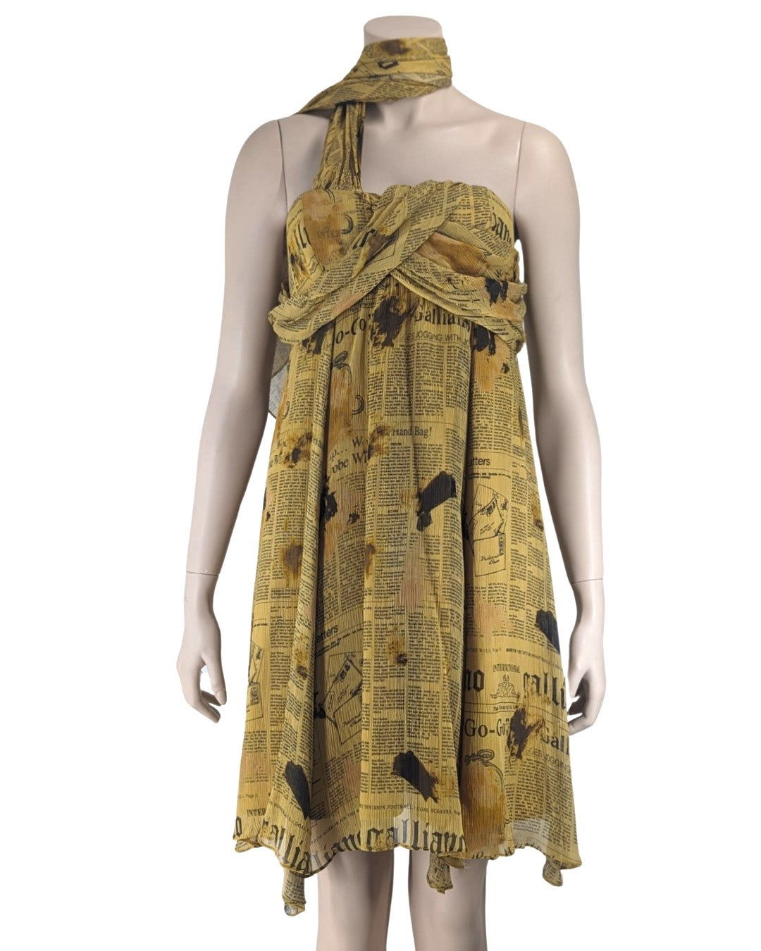 John Galliano Newspaper Silk Mini Dress