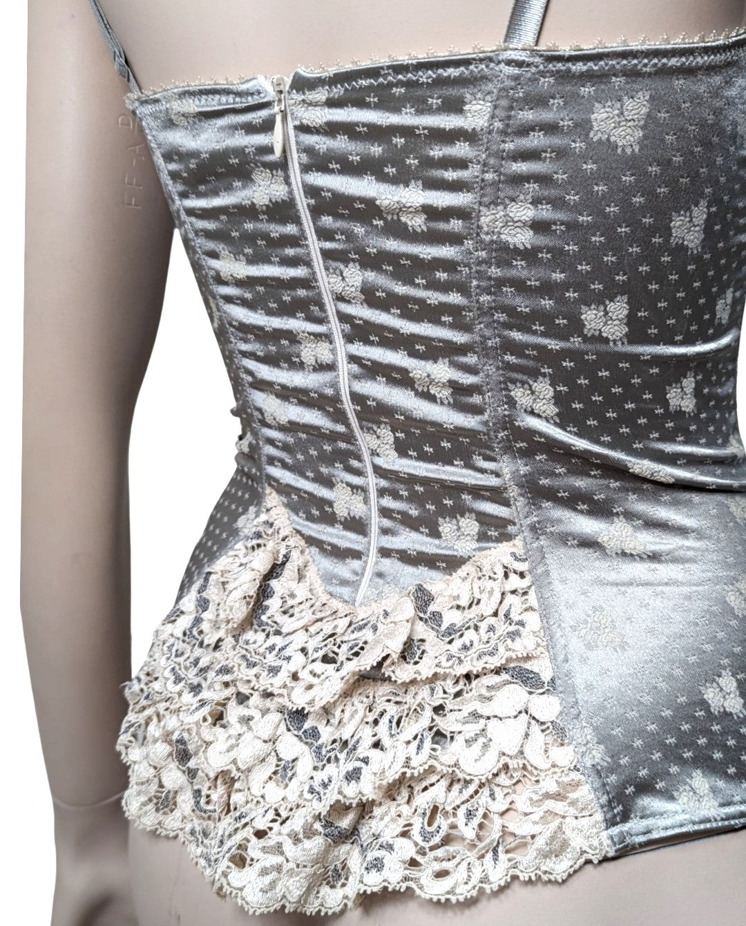 Ravage Satin Grey Ribbon Lace Corset