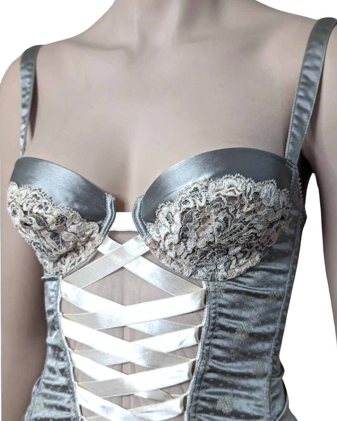 Ravage Satin Grey Ribbon Lace Corset
