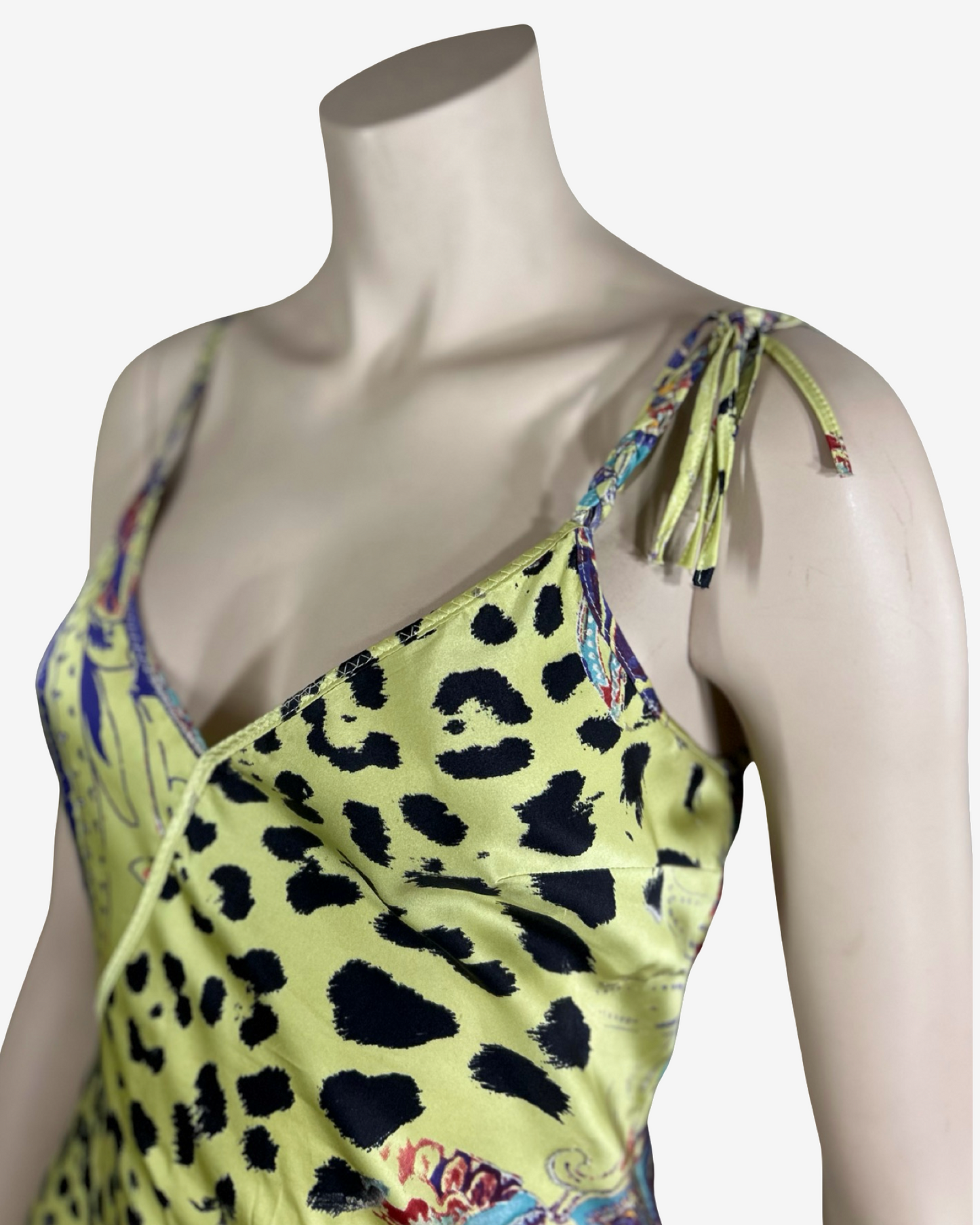 Roberto Cavalli Acid Yellow Silk Animal Print Dress