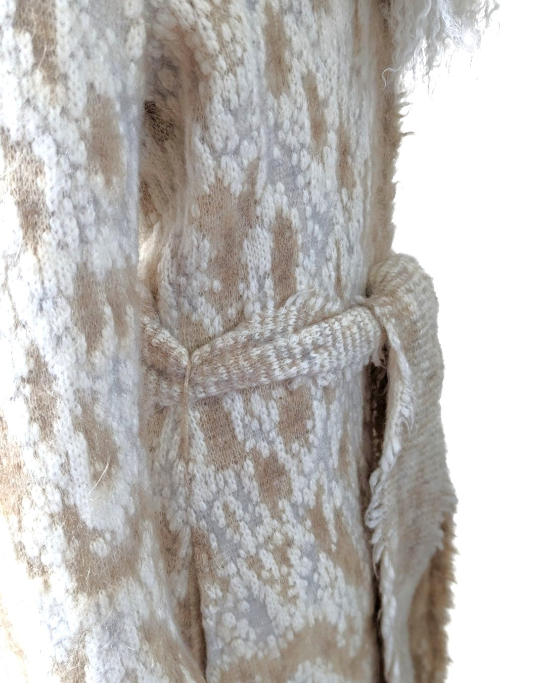 Roberto Cavalli Cream Knit Coat with Mongolian Fur Collar