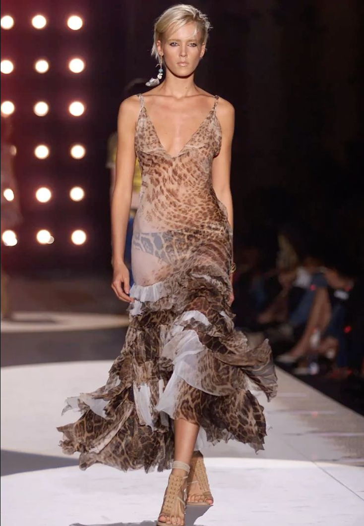 Roberto Cavalli Tan Abstract and Leopard Print Slip Dress Dress