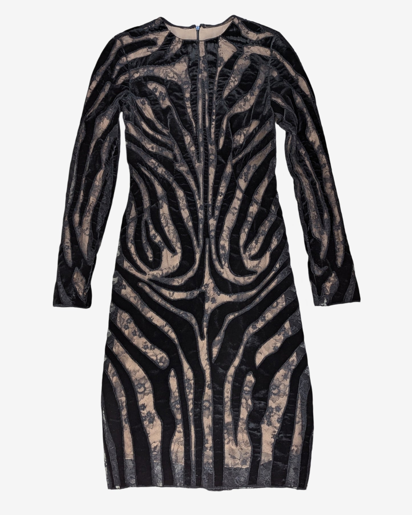 Tom Ford delicate zebra velvet and laces bodycon dress
