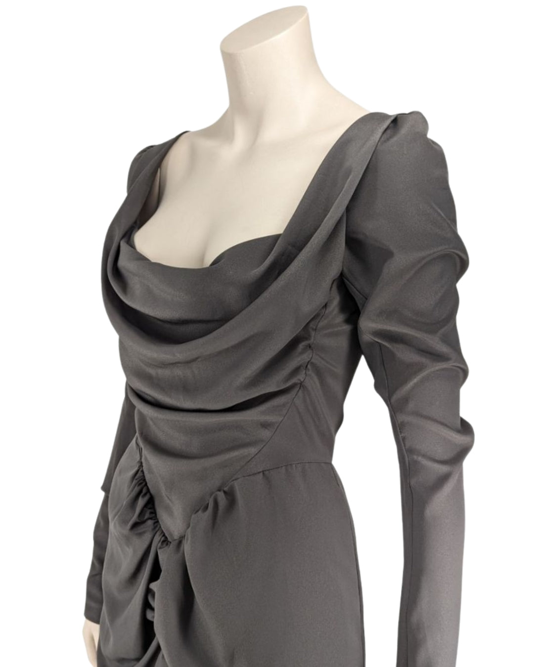 Vivienne Westwood Satin Grey Draped Dress with Corset Design