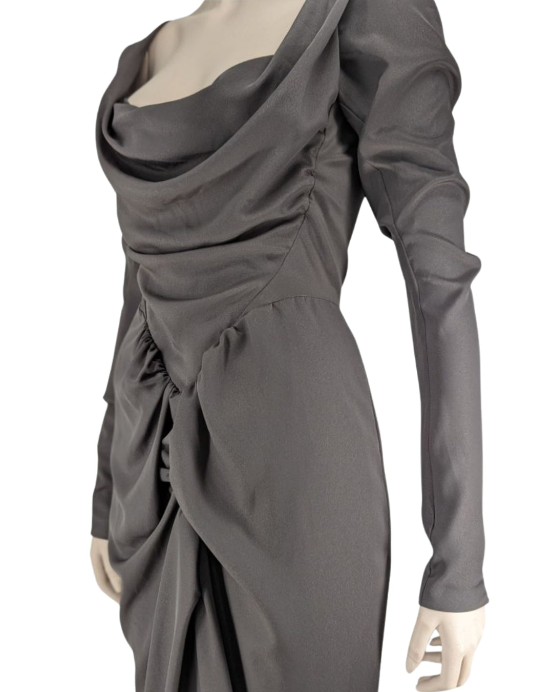 Vivienne Westwood Satin Grey Draped Dress with Corset Design