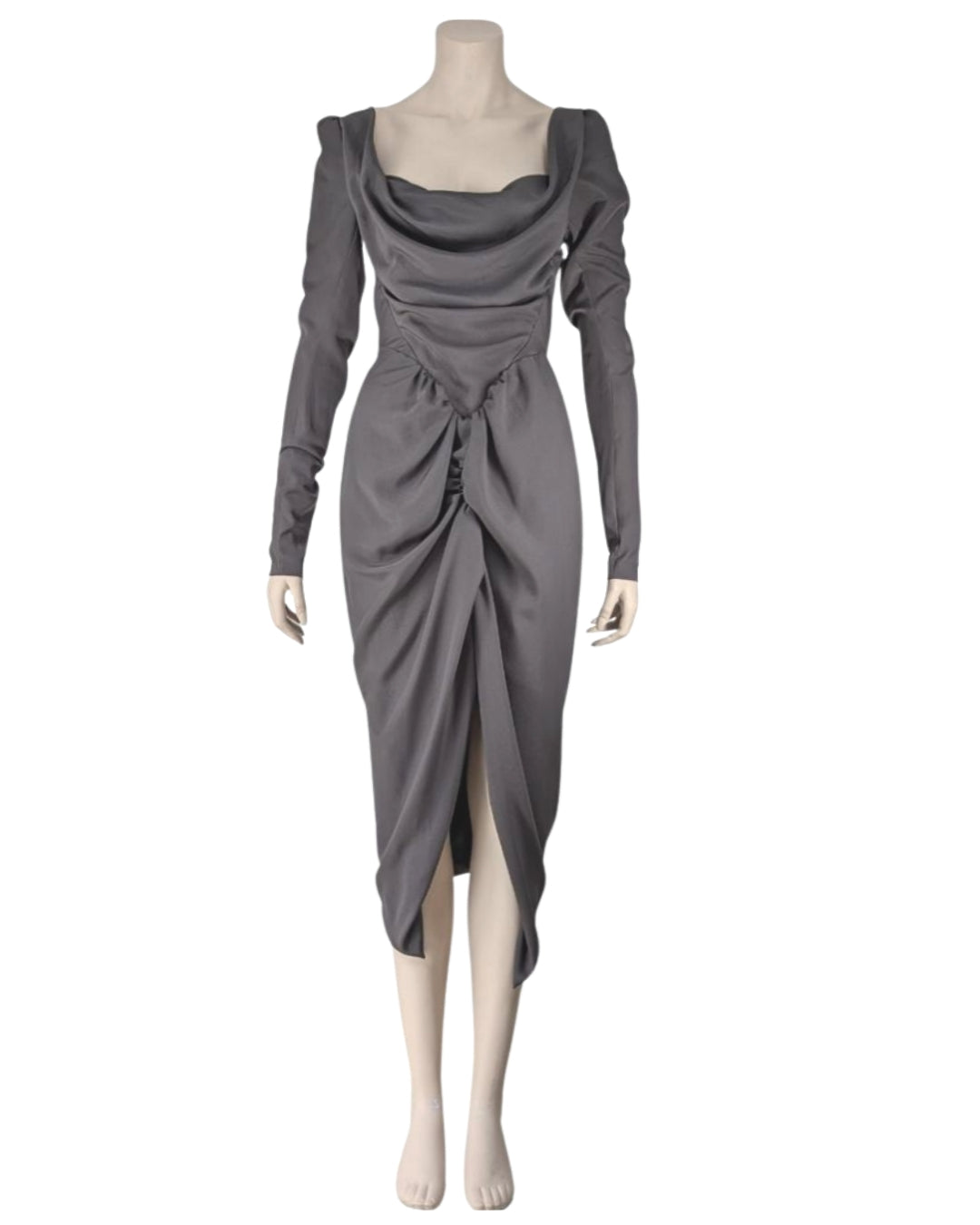 Vivienne Westwood Satin Grey Draped Dress with Corset Design