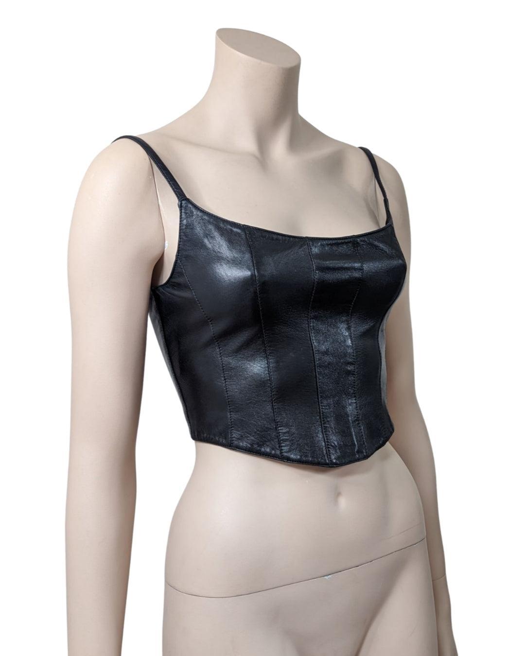 Plein Sud black leather corset at Soirvintage