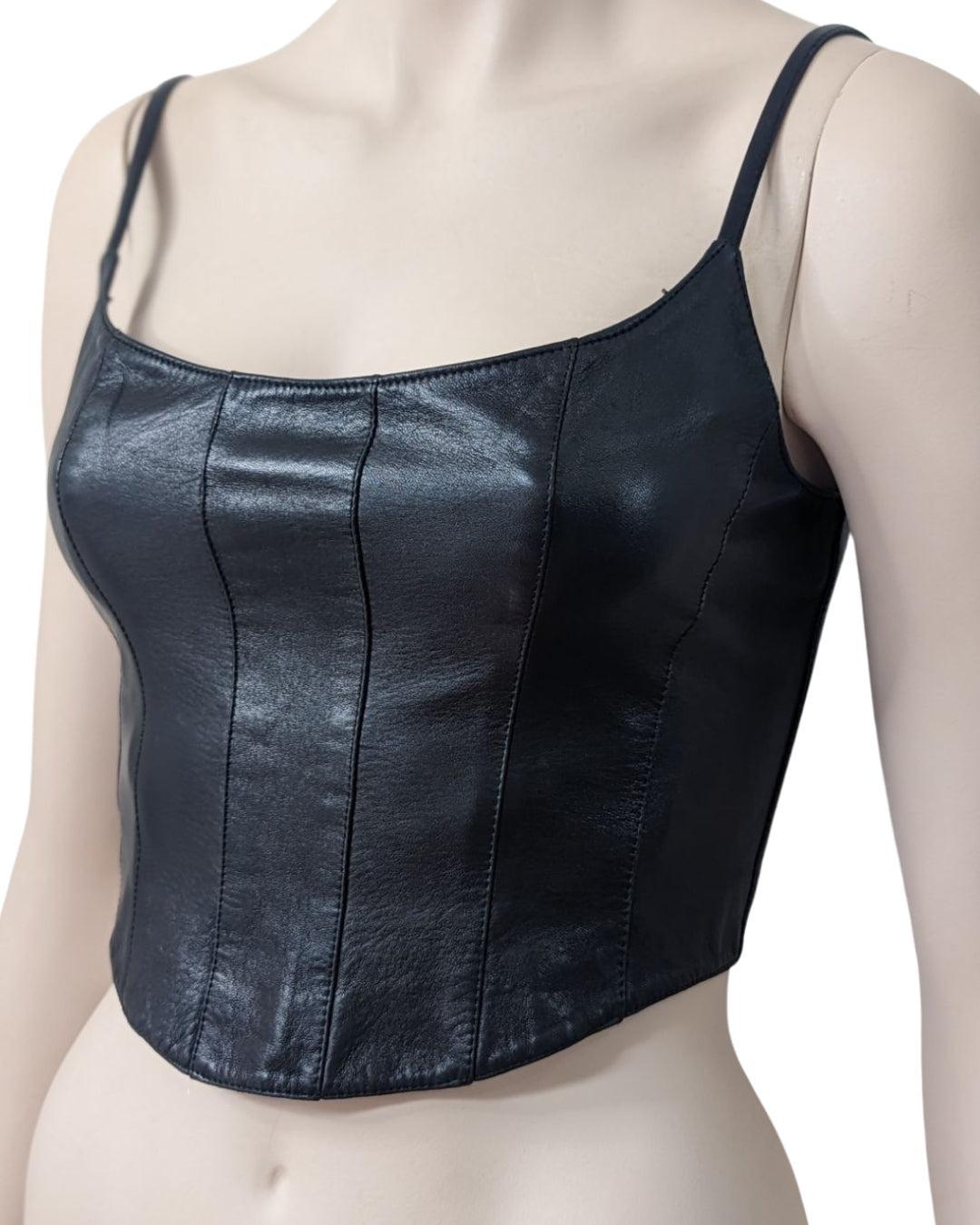 Plein Sud black leather corset at Soirvintage
