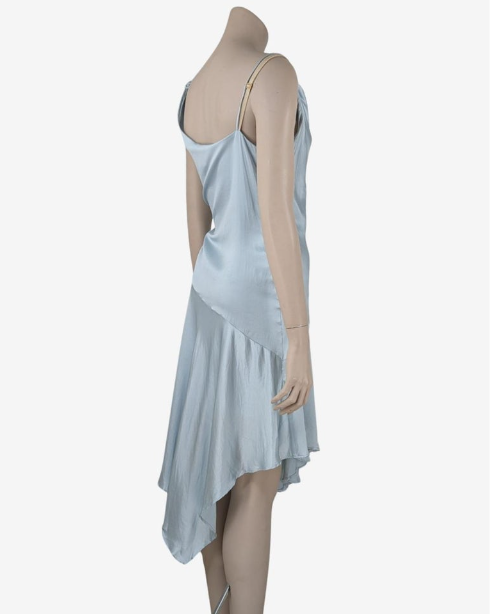 D&G Dolce Gabbana Celeste Light Blue Asymmetric Silk Dress