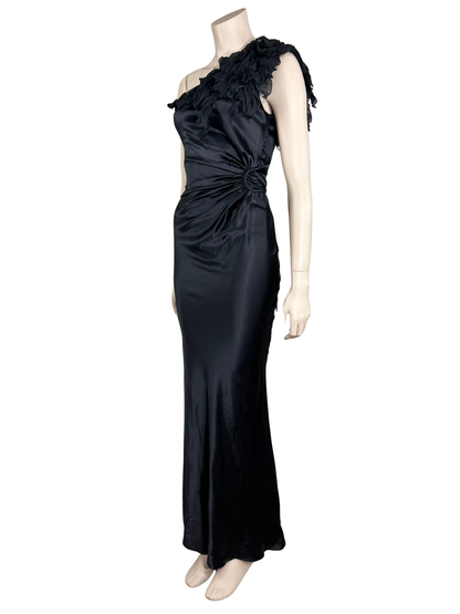 Roberto Cavalli Black Draped Satin Maxi Dress