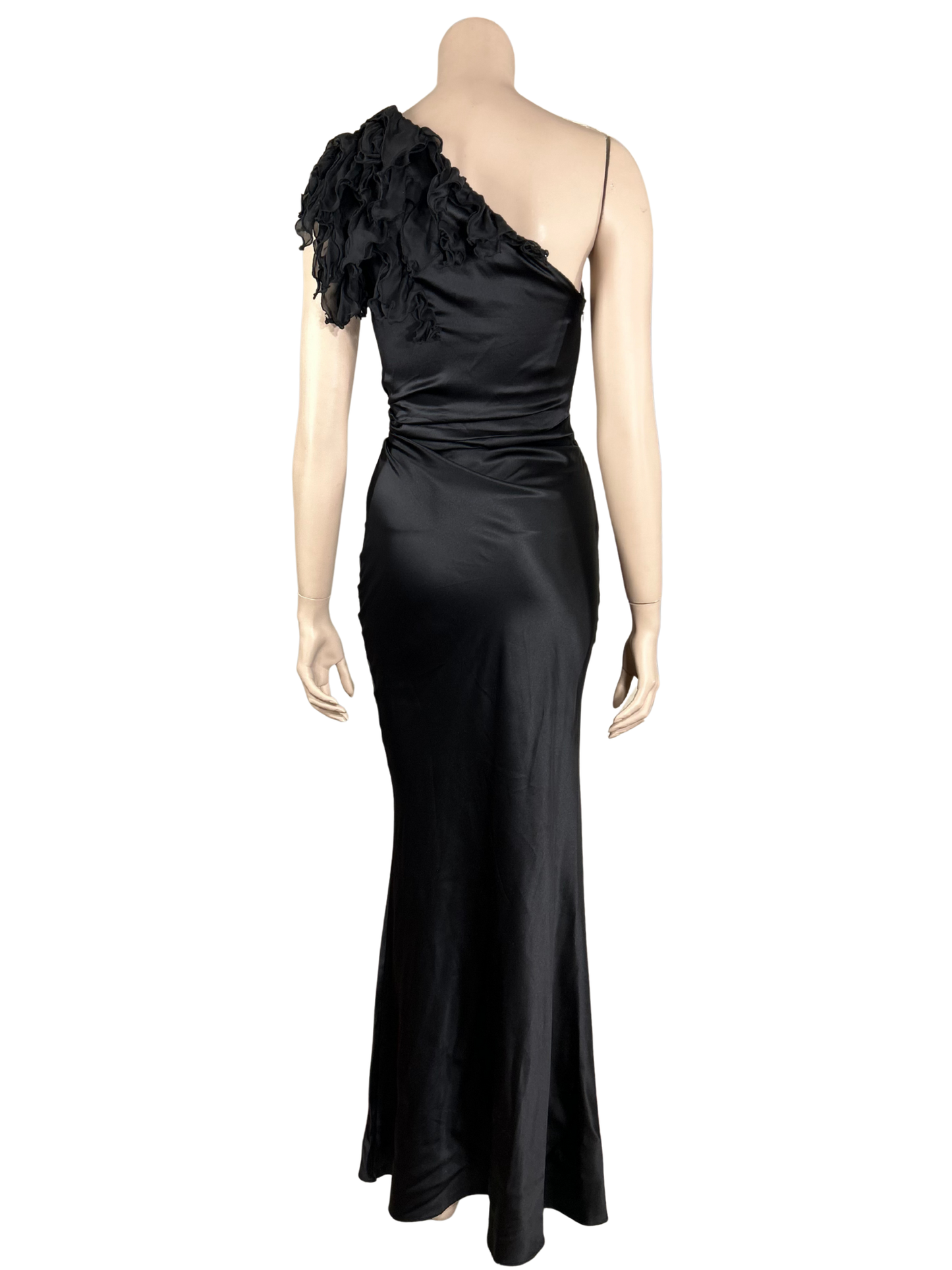 Roberto Cavalli Black Draped Satin Maxi Dress