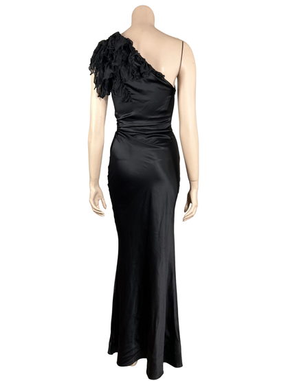 Roberto Cavalli Black Draped Satin Maxi Dress