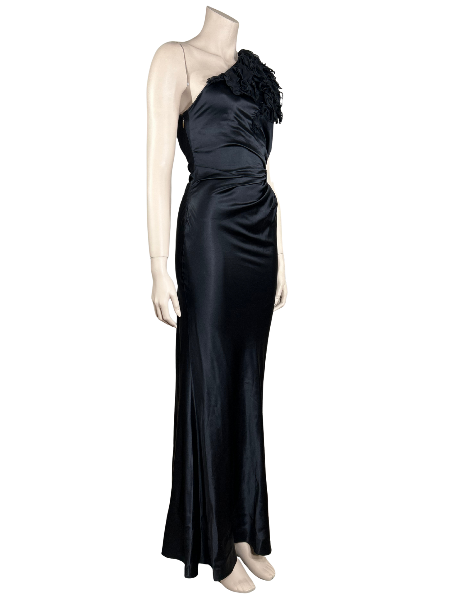 Roberto Cavalli Black Draped Satin Maxi Dress