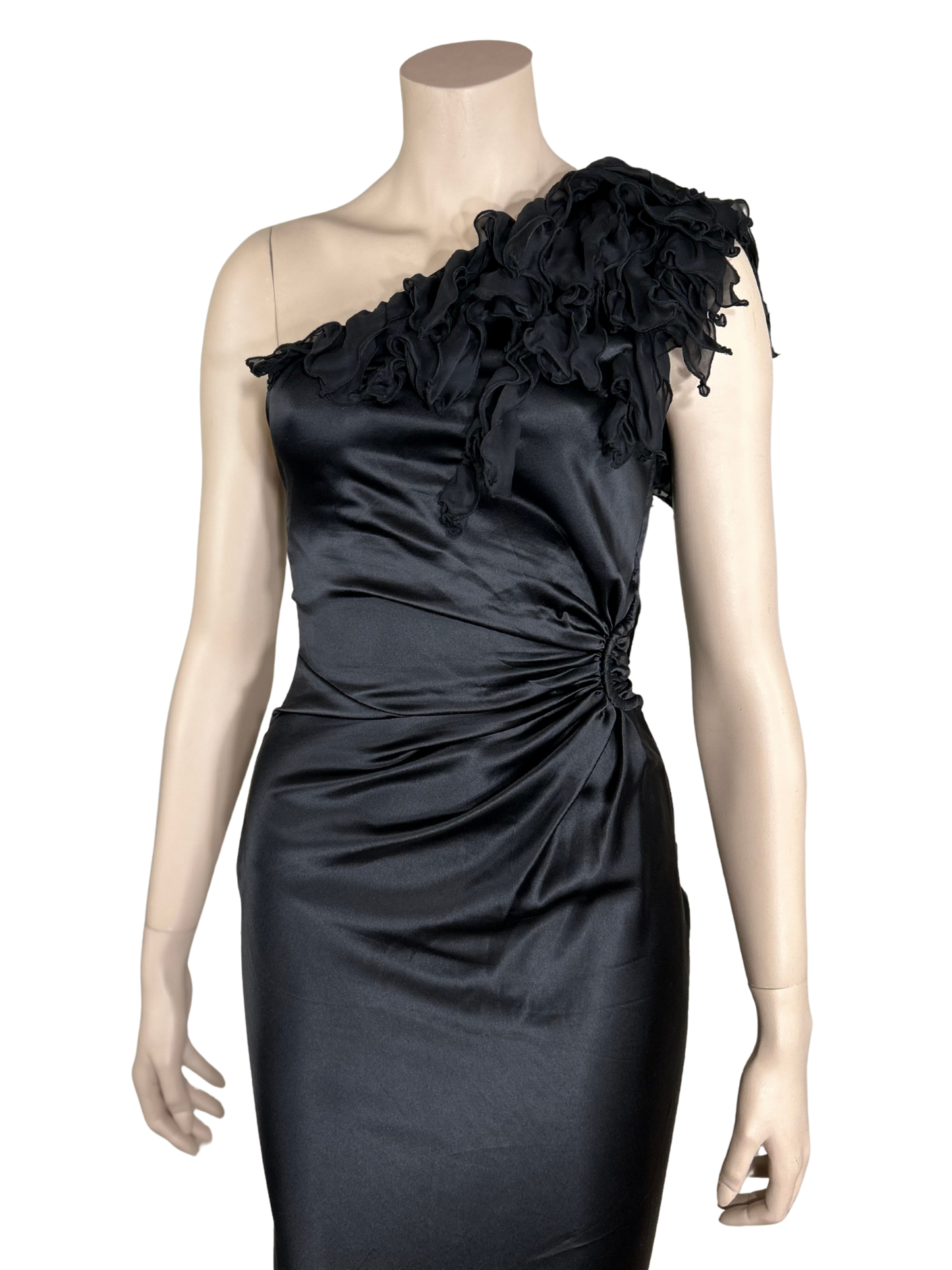 Roberto Cavalli Black Draped Satin Maxi Dress