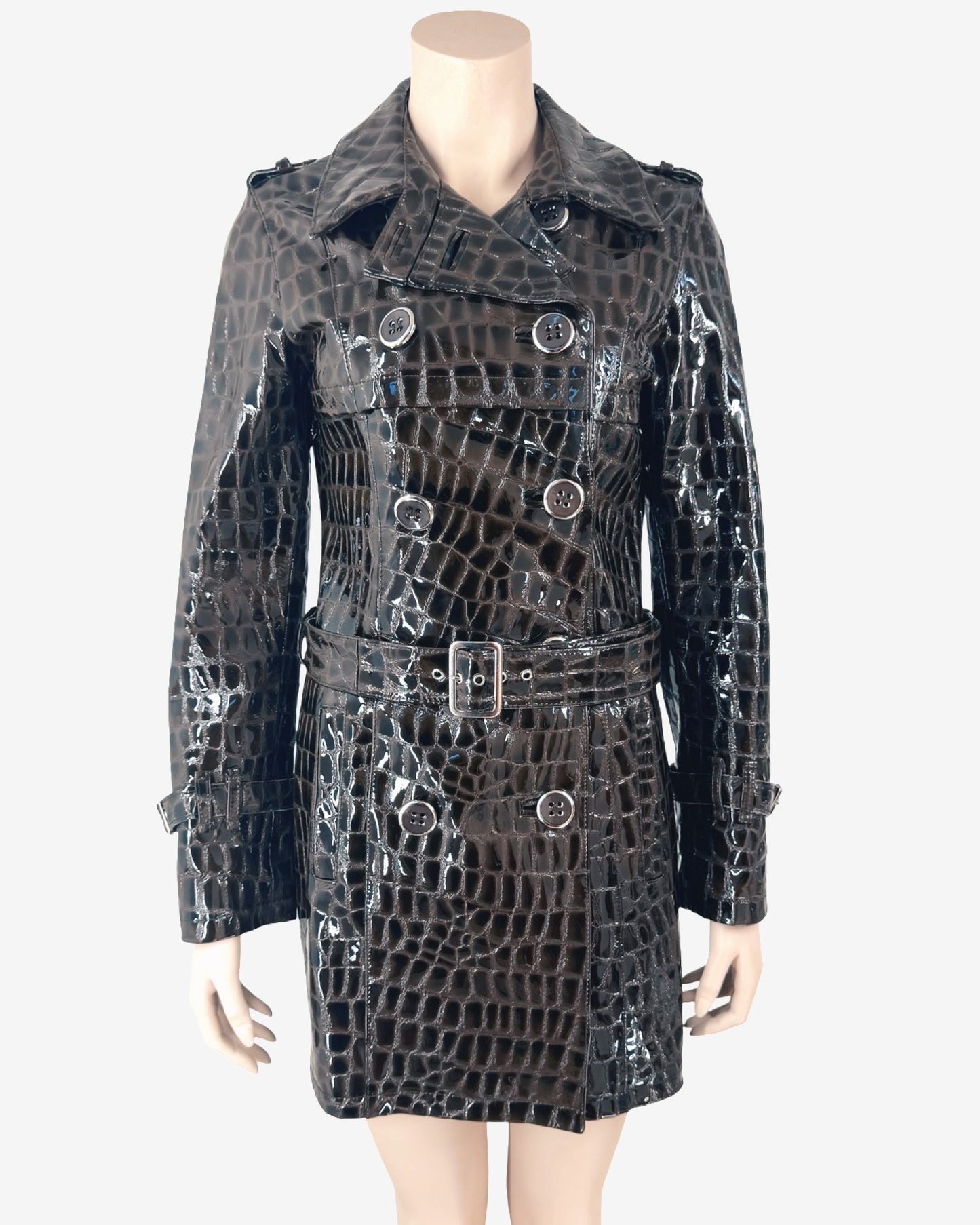 90s vintage Crocodile Embossed Patent Capuccino Coat