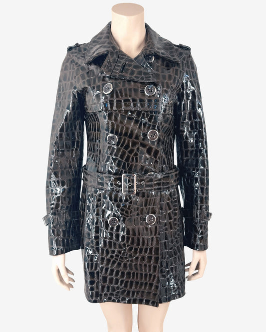 90s vintage Crocodile Embossed Patent Capuccino Coat