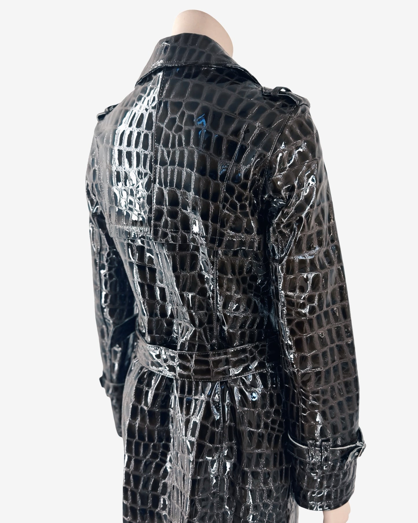 90s vintage Crocodile Embossed Patent Capuccino Coat