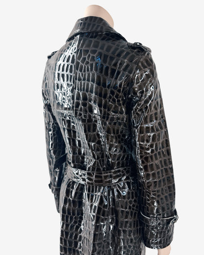 90s vintage Crocodile Embossed Patent Capuccino Coat