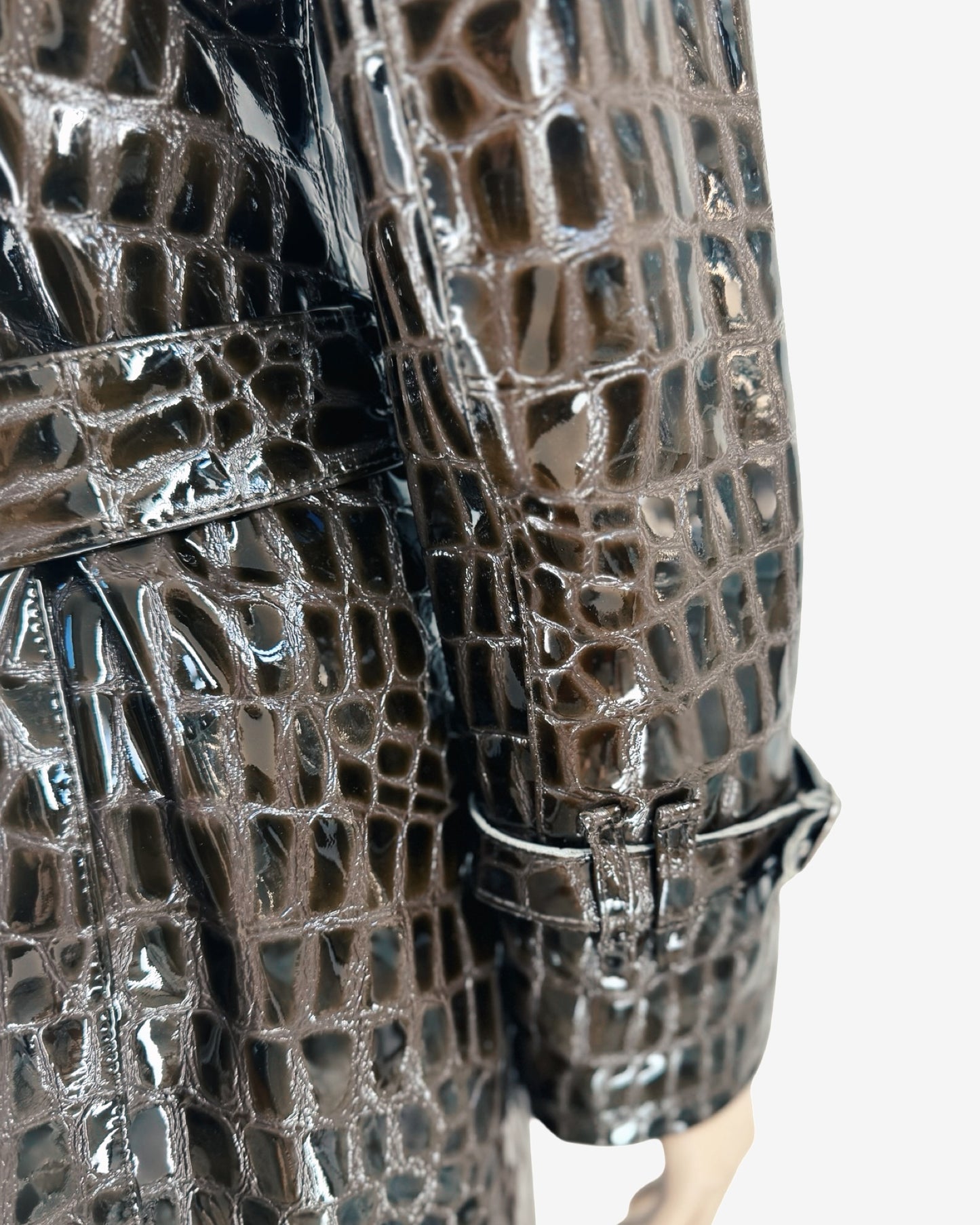 90s vintage Crocodile Embossed Patent Capuccino Coat