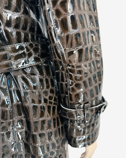 90s vintage Crocodile Embossed Patent Capuccino Coat
