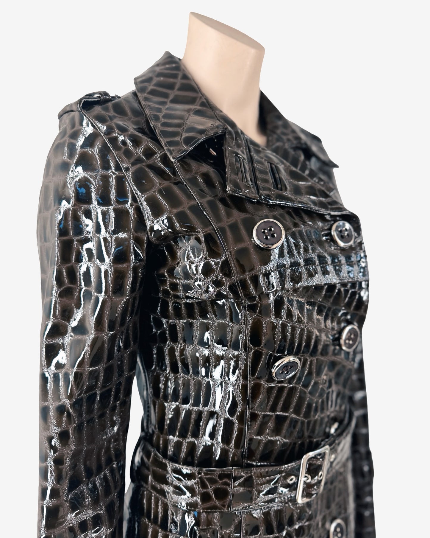 90s vintage Crocodile Embossed Patent Capuccino Coat