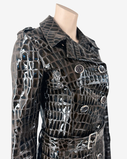 90s vintage Crocodile Embossed Patent Capuccino Coat