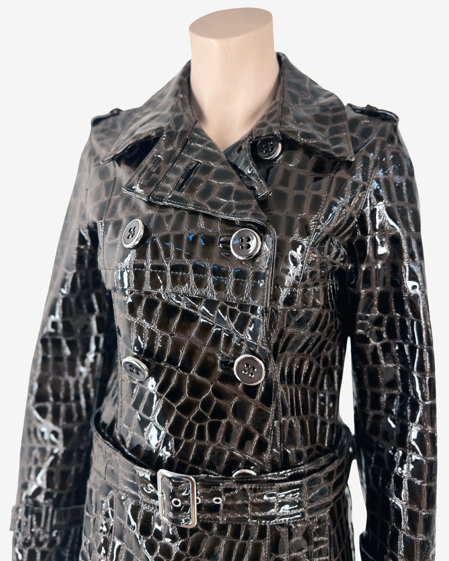 90s vintage Crocodile Embossed Patent Capuccino Coat