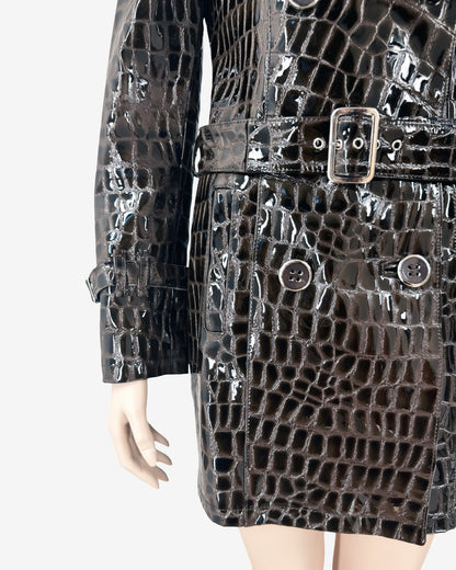 90s vintage Crocodile Embossed Patent Capuccino Coat