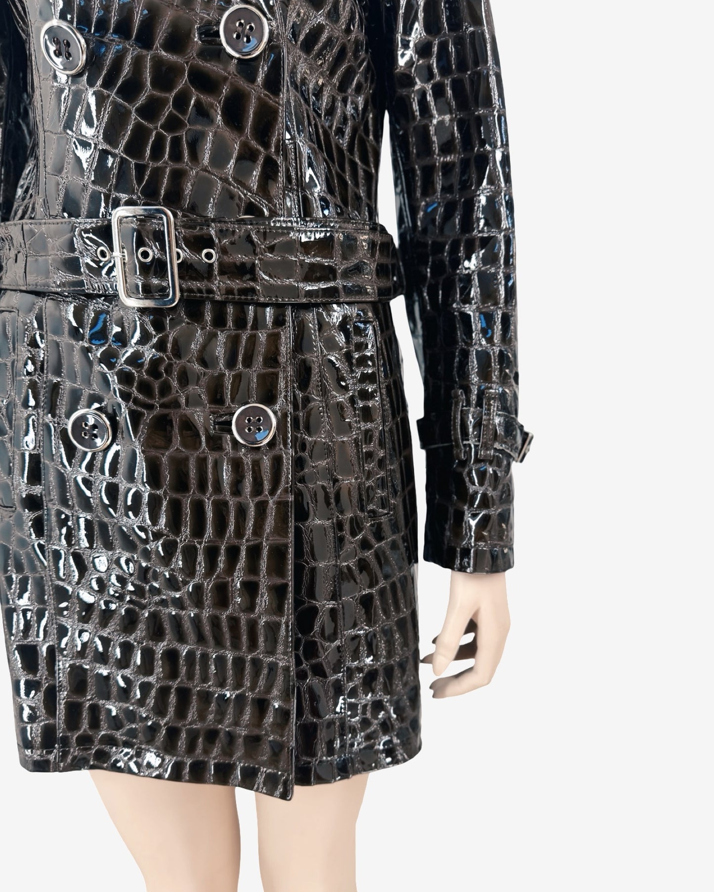 90s vintage Crocodile Embossed Patent Capuccino Coat