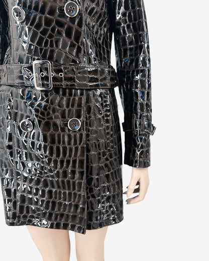 90s vintage Crocodile Embossed Patent Capuccino Coat