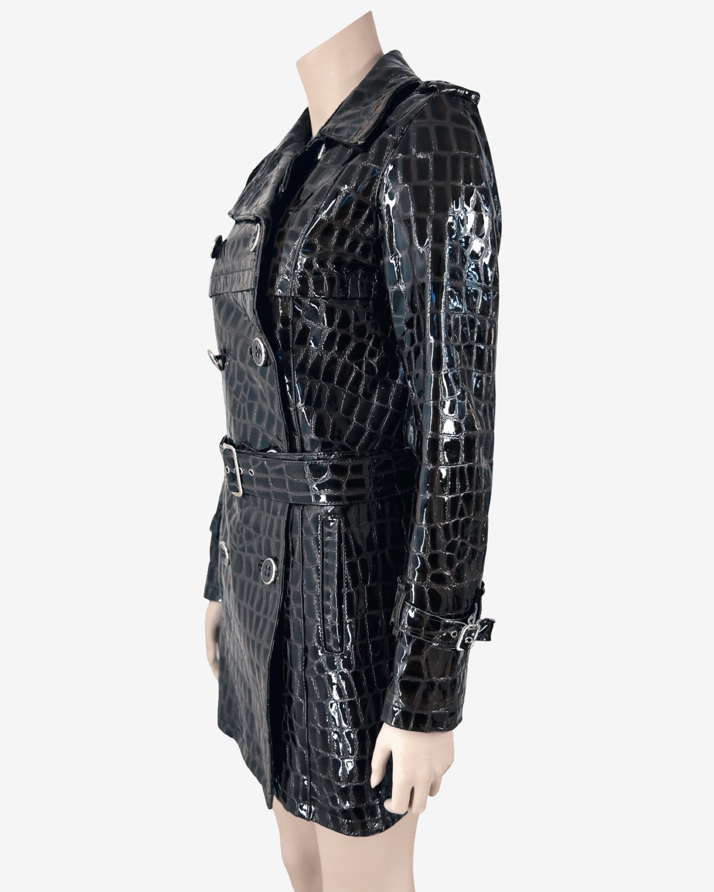 90s vintage Crocodile Embossed Patent Capuccino Coat