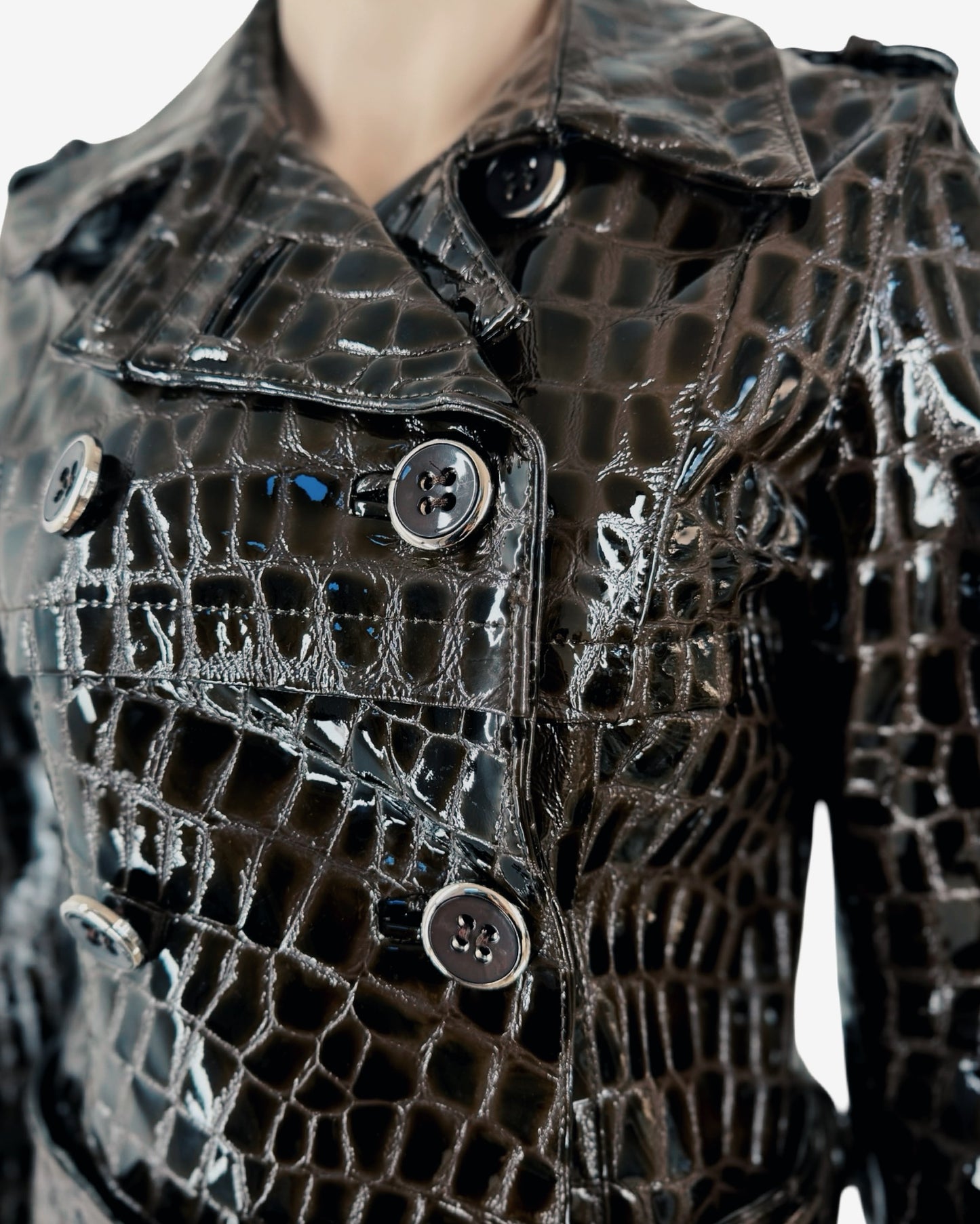 90s vintage Crocodile Embossed Patent Capuccino Coat