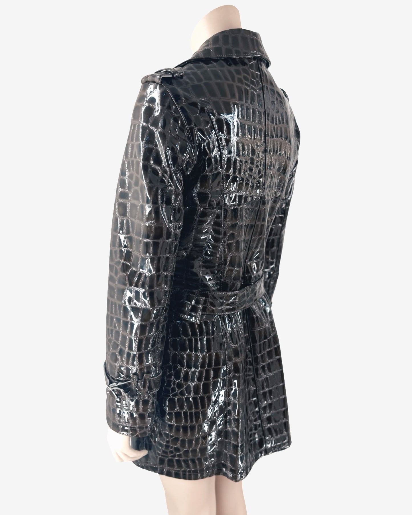 90s vintage Crocodile Embossed Patent Capuccino Coat