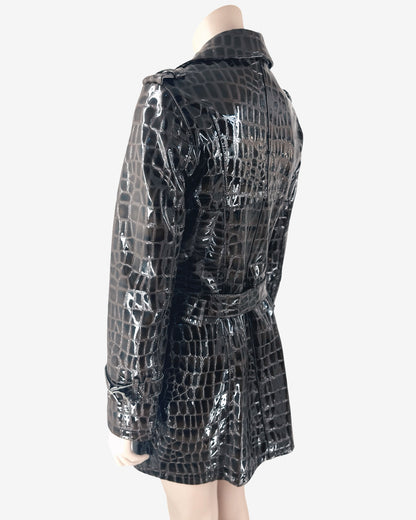 90s vintage Crocodile Embossed Patent Capuccino Coat