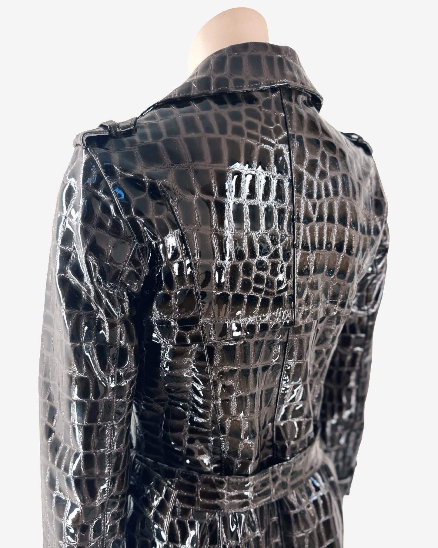 90s vintage Crocodile Embossed Patent Capuccino Coat