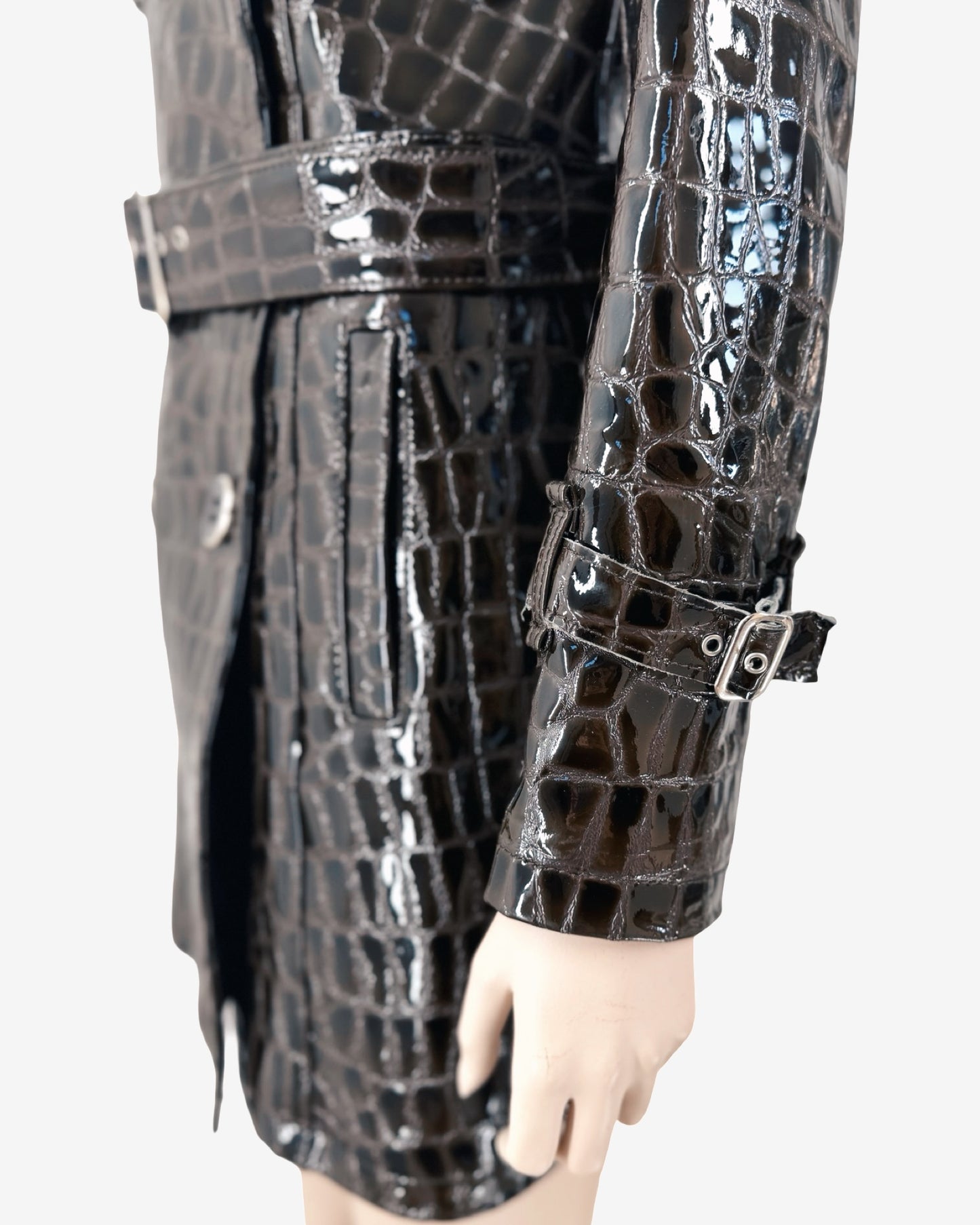 90s vintage Crocodile Embossed Patent Capuccino Coat