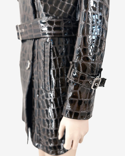90s vintage Crocodile Embossed Patent Capuccino Coat
