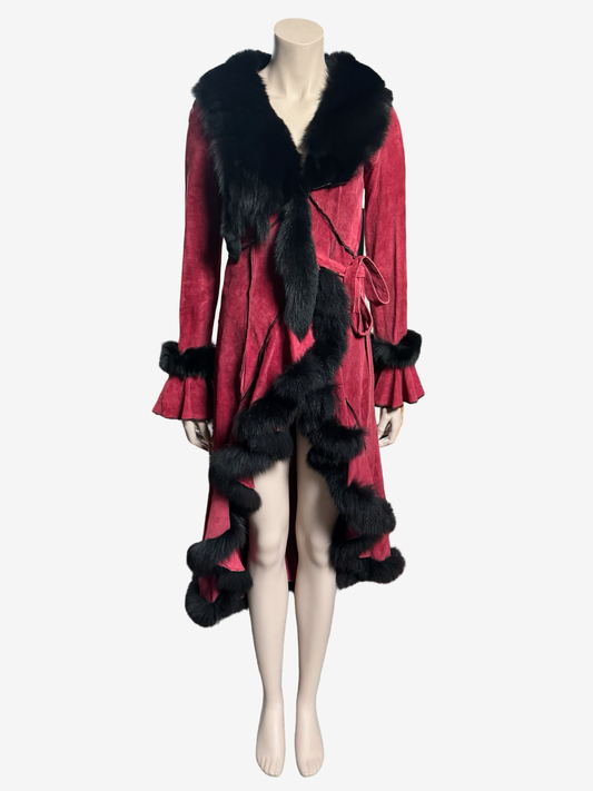 Donna Karan Suede Cherry Lamb coat Fox Fur