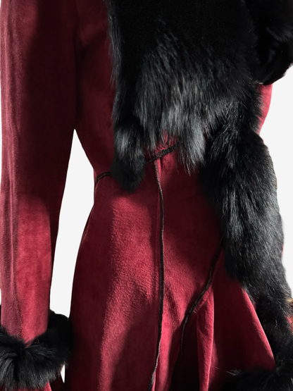 Donna Karan Suede Cherry Lamb coat Fox Fur
