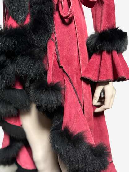 Donna Karan Suede Cherry Lamb coat Fox Fur