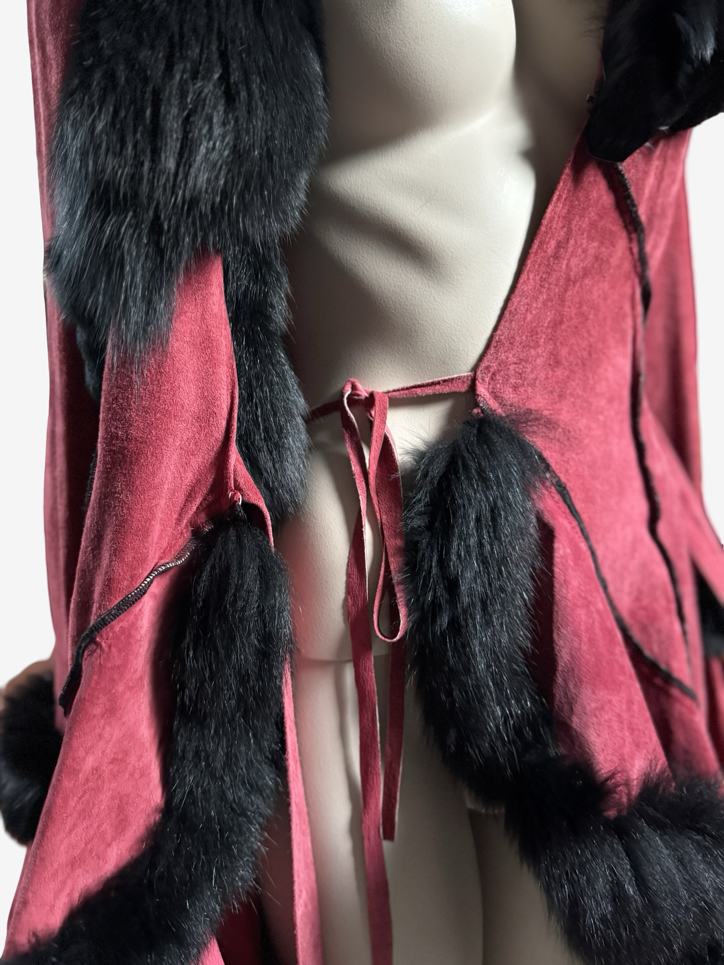 Donna Karan Suede Cherry Lamb coat Fox Fur