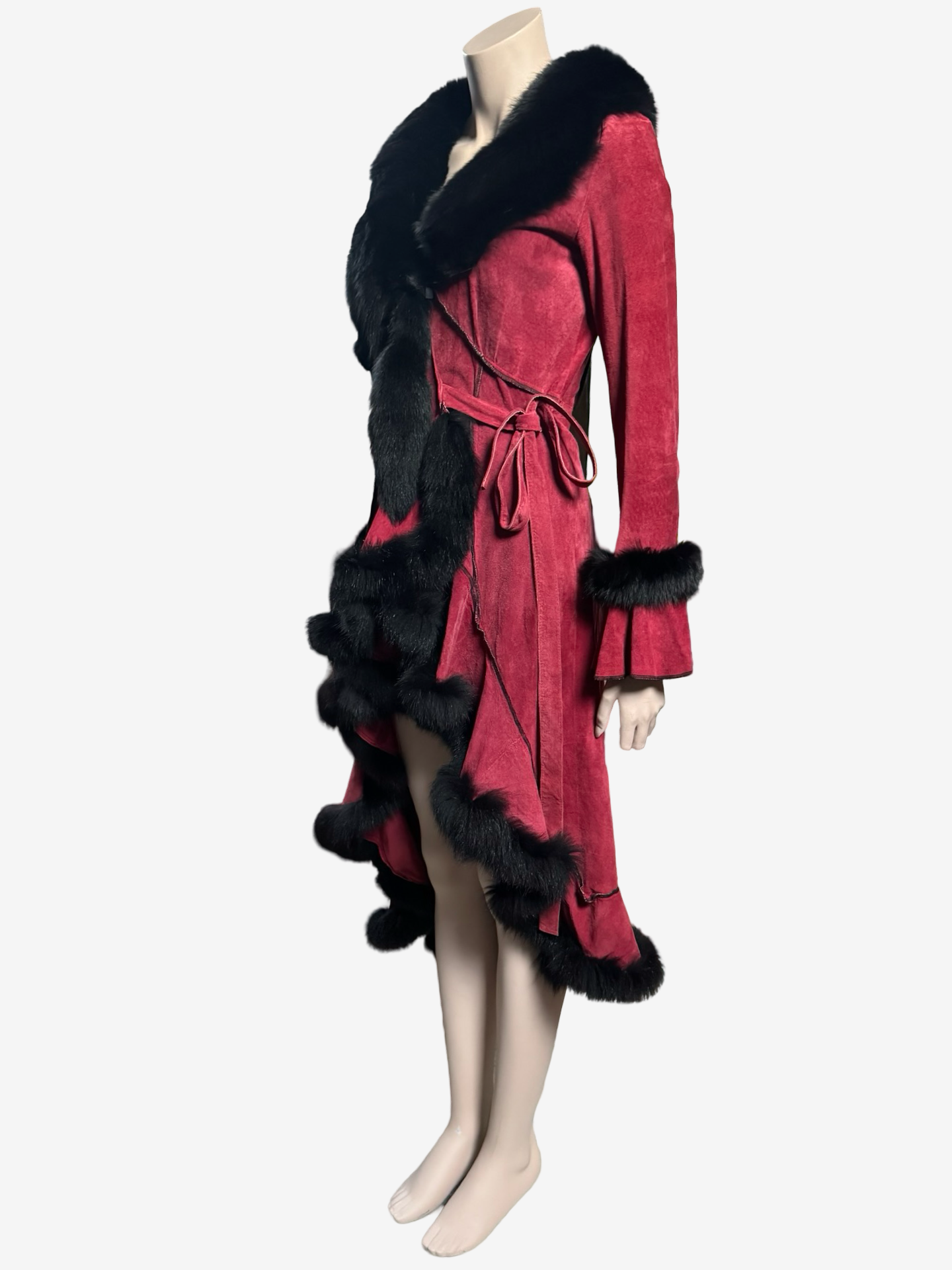 Donna Karan Suede Cherry Lamb coat Fox Fur