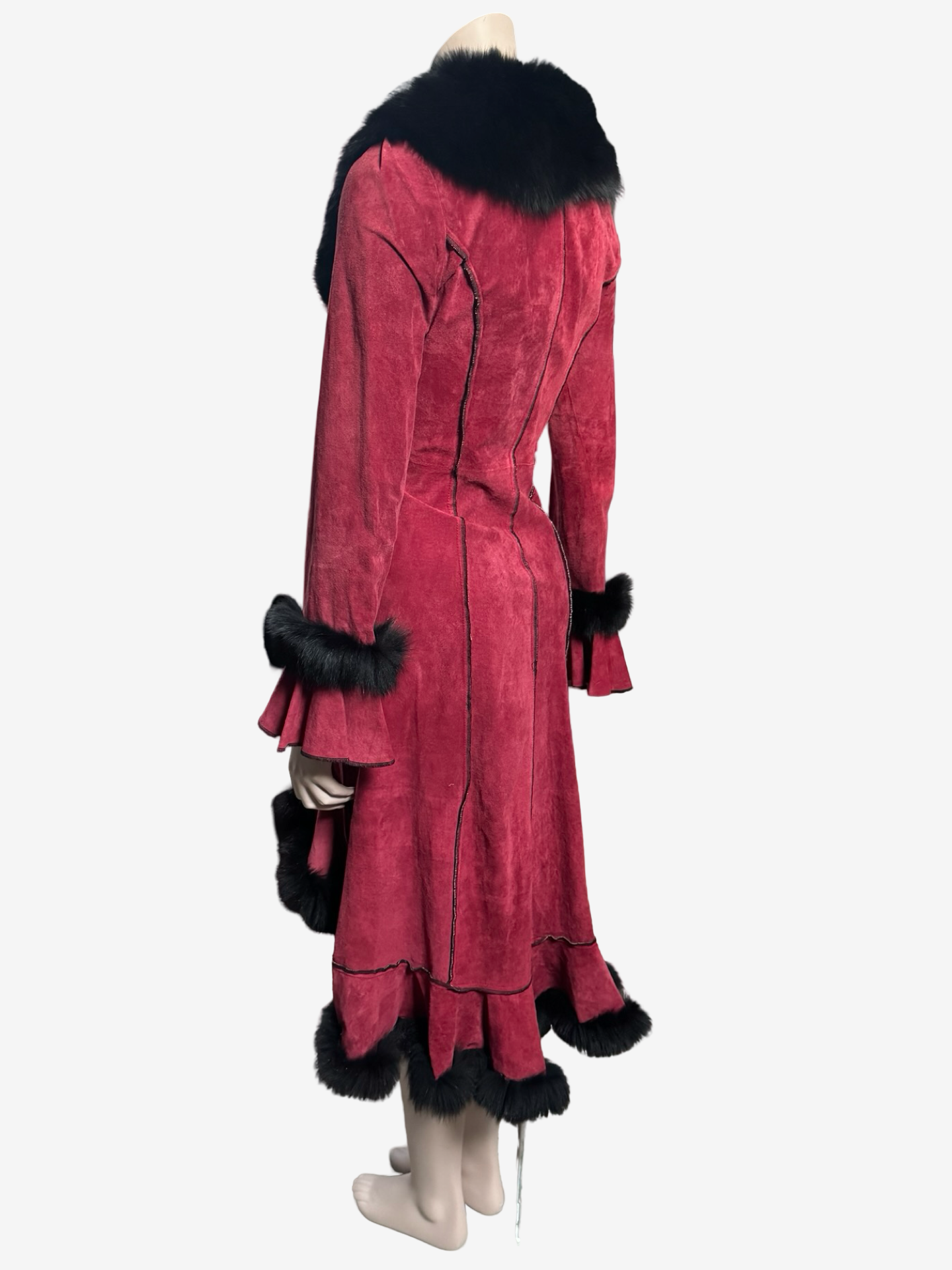 Donna Karan Suede Cherry Lamb coat Fox Fur