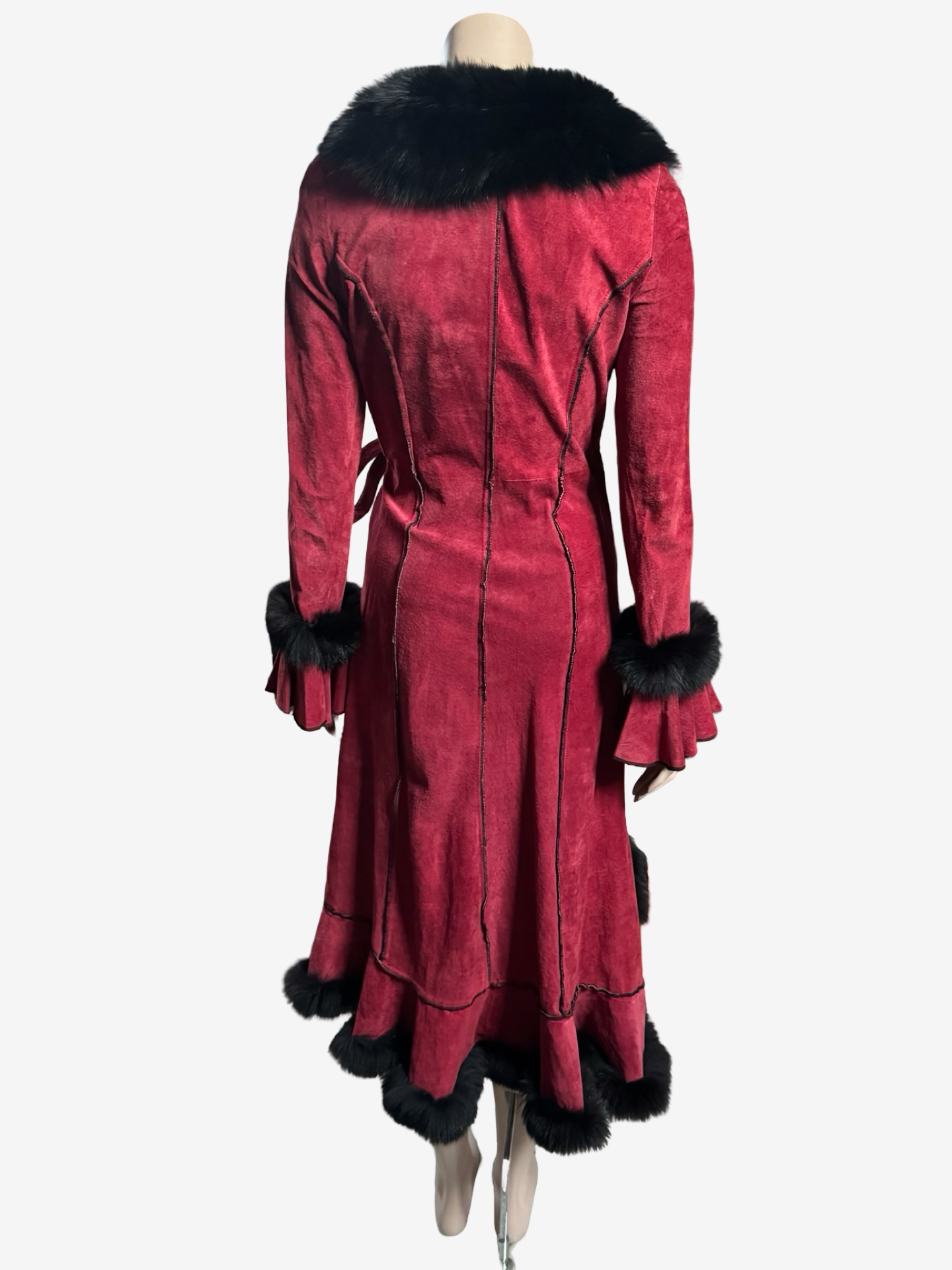 Donna Karan Suede Cherry Lamb coat Fox Fur