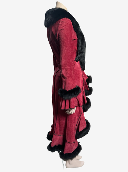 Donna Karan Suede Cherry Lamb coat Fox Fur
