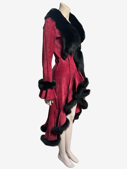 Donna Karan Suede Cherry Lamb coat Fox Fur