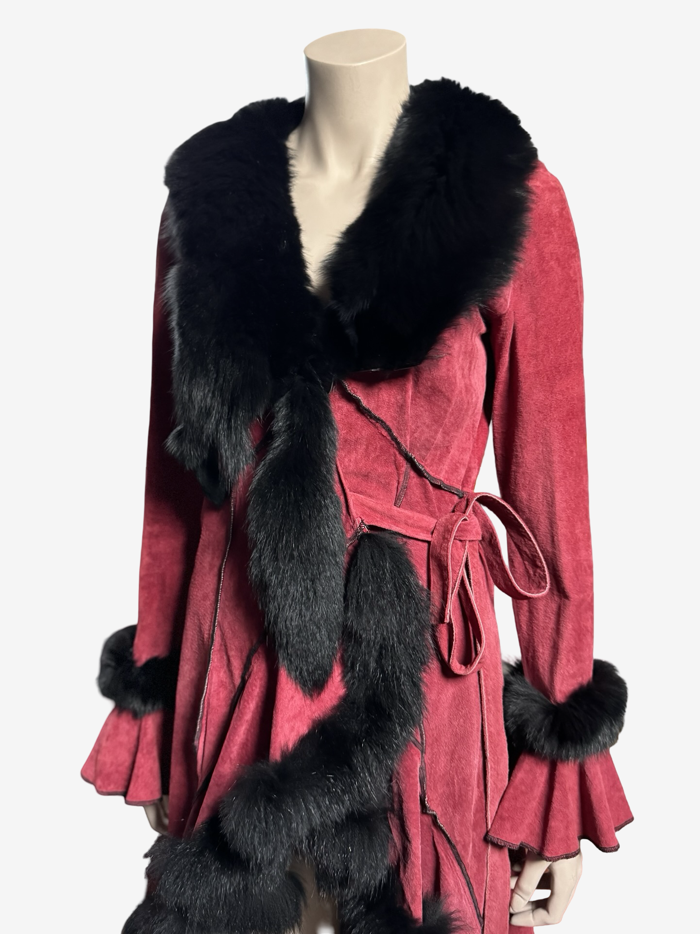 Donna Karan Suede Cherry Lamb coat Fox Fur