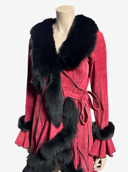 Donna Karan Suede Cherry Lamb coat Fox Fur