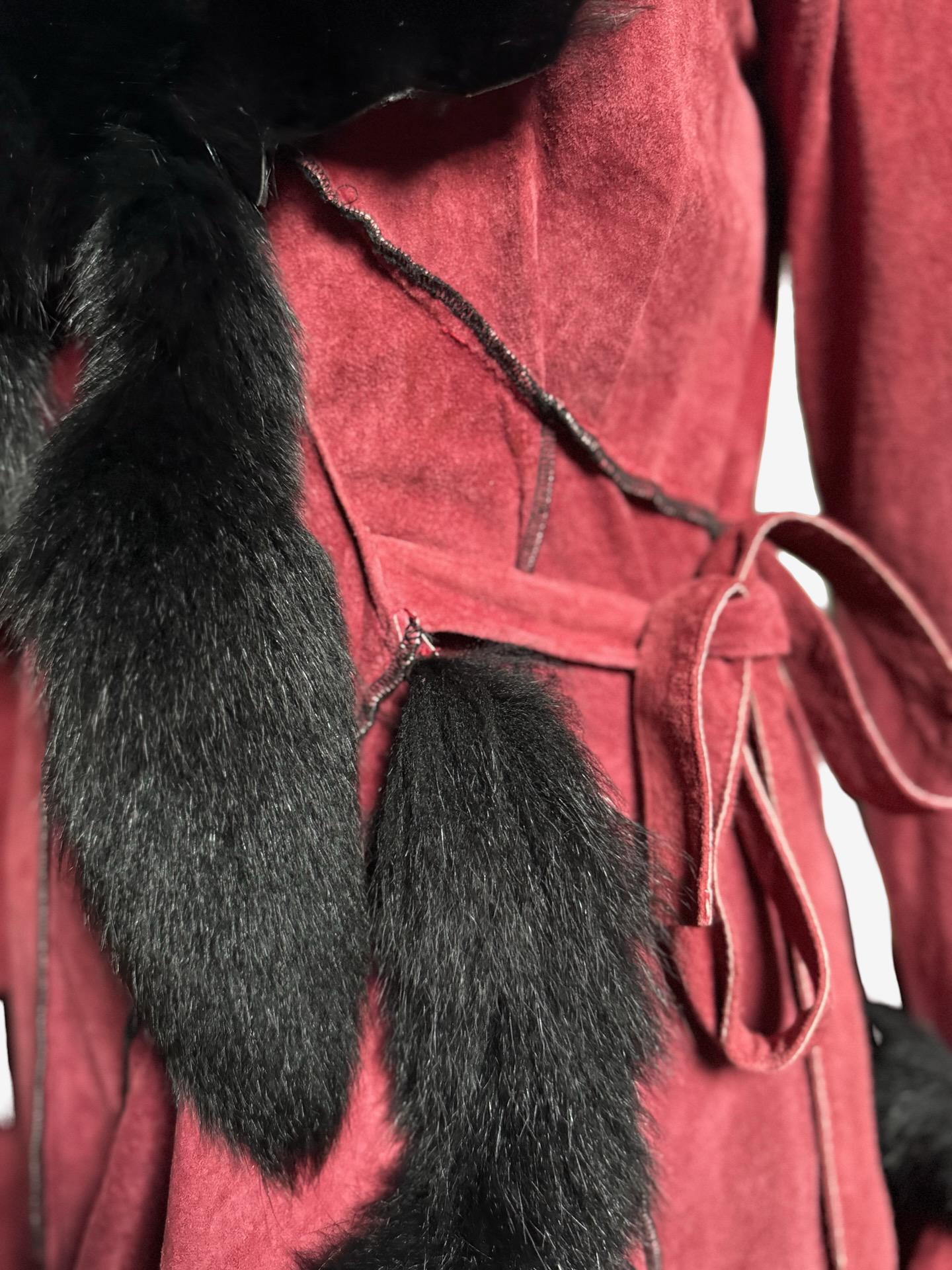 Donna Karan Suede Cherry Lamb coat Fox Fur